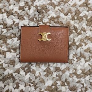 Celine Triomphe Compact Wallet | Pebbled Calfskin